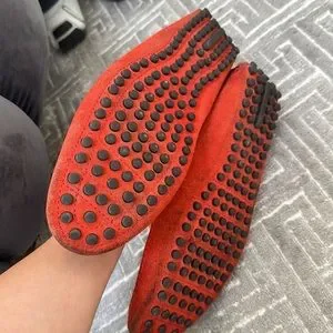 Men’s Louis Vuitton loafers in red suede with brown leather trimming details. Louis Vuitton | Shoes | Mens Louis Vuitton Loafers In Red  main image 2